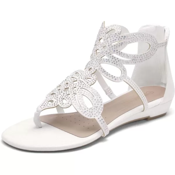 imageDREAM PAIRS Womens Jewel Rhinestones Design Ankle High Flat Sandals02white
