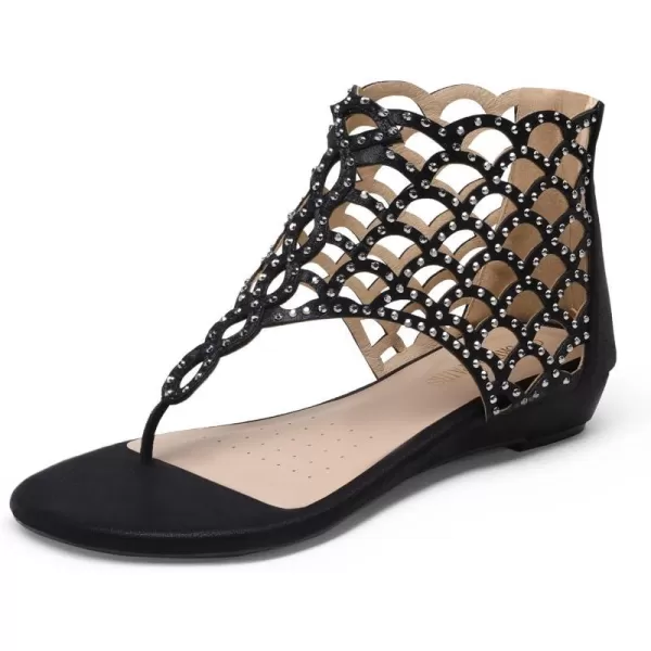 imageDREAM PAIRS Womens Jewel Rhinestones Design Ankle High Flat SandalsBlack