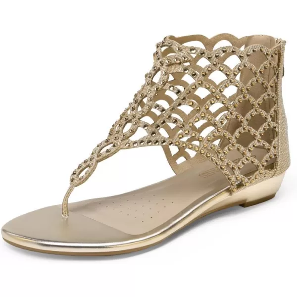 imageDREAM PAIRS Womens Jewel Rhinestones Design Ankle High Flat SandalsGold