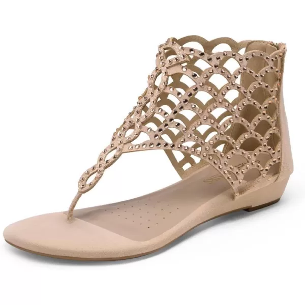 imageDREAM PAIRS Womens Jewel Rhinestones Design Ankle High Flat SandalsNude