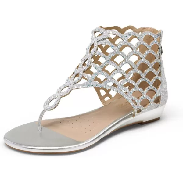 imageDREAM PAIRS Womens Jewel Rhinestones Design Ankle High Flat SandalsSilver