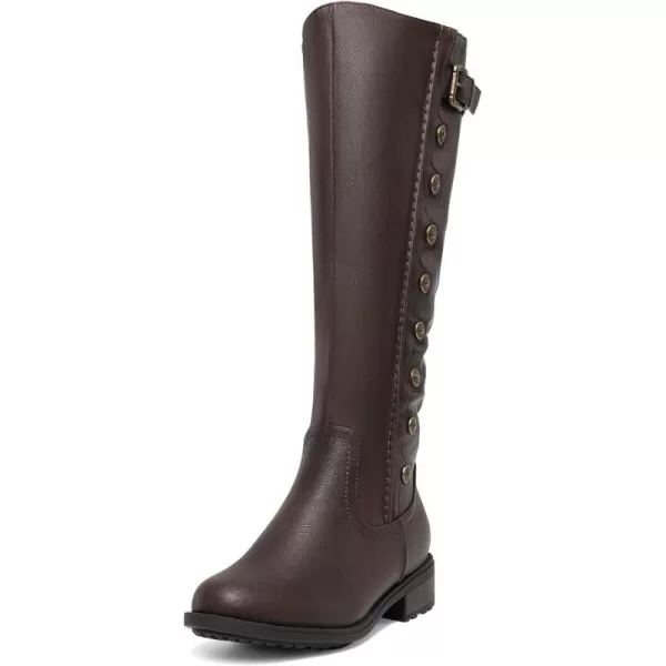 imageDREAM PAIRS Womens Knee High Boots Utah Low Stacked Heel Knee High Riding BootsArmybrown
