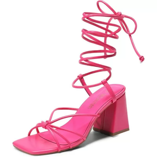 imageDREAM PAIRS Womens Lace Up Heels Strappy Block High Heel Square Open Toe Chunky Sandals for Party Travel DateHot Pink