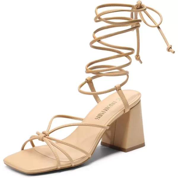 imageDREAM PAIRS Womens Lace Up Heels Strappy Block High Heel Square Open Toe Chunky Sandals for Party Travel DateNude