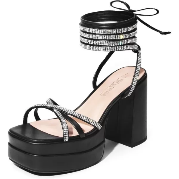 imageDREAM PAIRS Womens Lace Up Platform Heels Rhinestone High Strappy Chunky Sandal Y2K Shoe for Club Party Date PromBlack