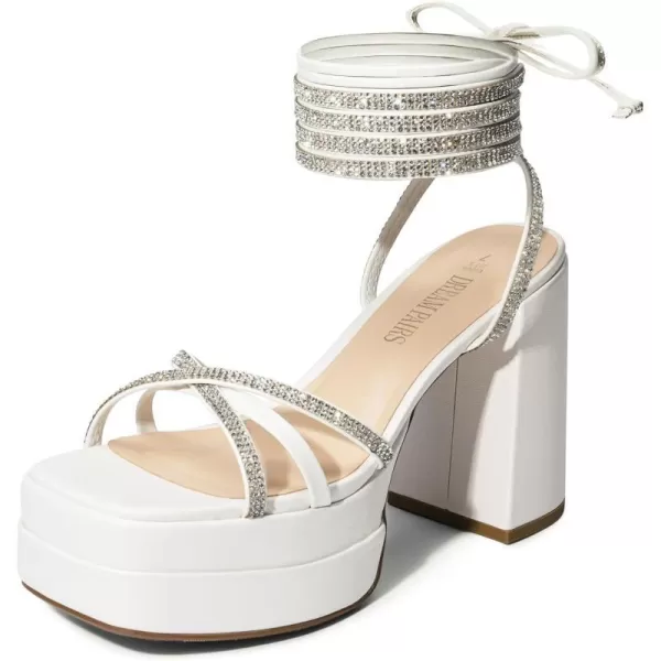 imageDREAM PAIRS Womens Lace Up Platform Heels Rhinestone High Strappy Chunky Sandal Y2K Shoe for Club Party Date PromWhite