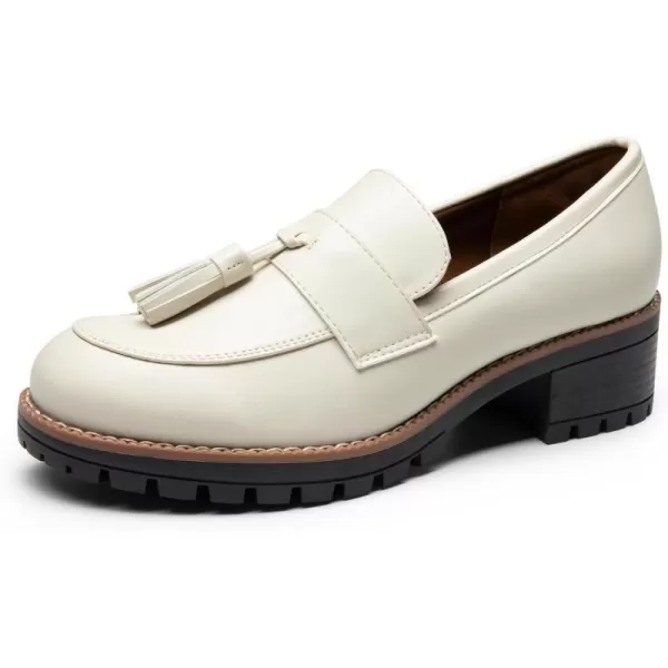 imageDREAM PAIRS Womens Loafers Slip On Platform Chunky Penny Heeled Loafers for Women Dressy and Work Business Casual Shoes for WomenBeigepu