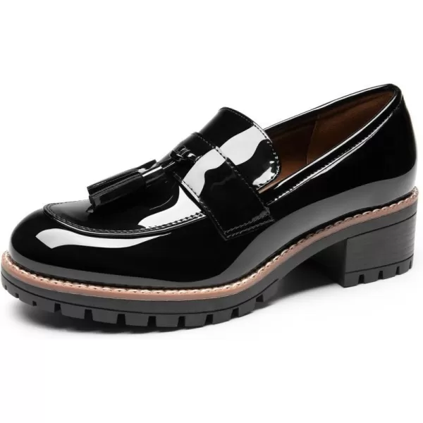 imageDREAM PAIRS Womens Loafers Slip On Platform Chunky Penny Heeled Loafers for Women Dressy and Work Business Casual Shoes for WomenBlackpat