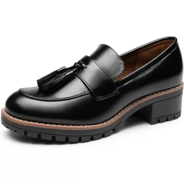imageDREAM PAIRS Womens Loafers Slip On Platform Chunky Penny Heeled Loafers for Women Dressy and Work Business Casual Shoes for WomenBlackpu