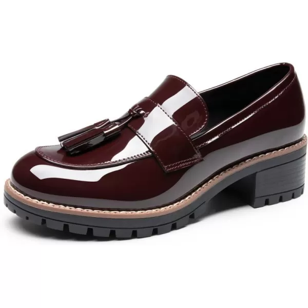 imageDREAM PAIRS Womens Loafers Slip On Platform Chunky Penny Heeled Loafers for Women Dressy and Work Business Casual Shoes for WomenBurgundypat