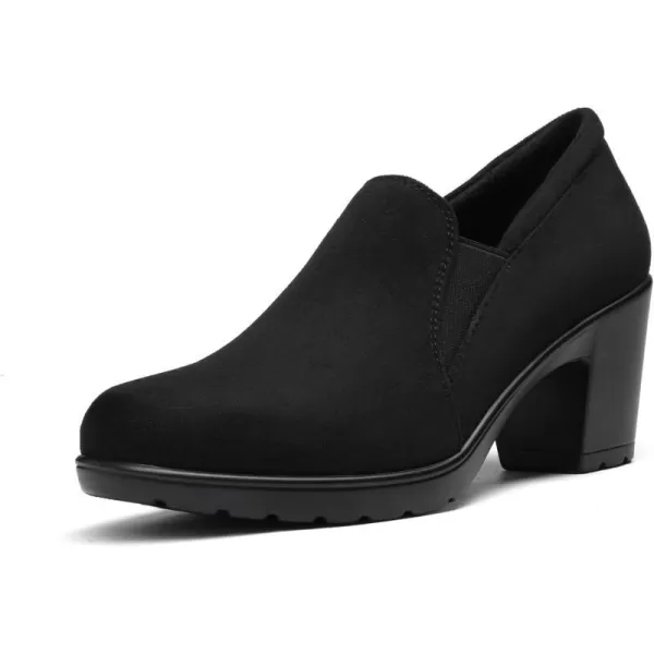 imageDREAM PAIRS Womens Low Chunky Block Heels Pumps Comfortable Slipon Heeled Loafers Dress Work Shoes for Office BusinessBlackSuede