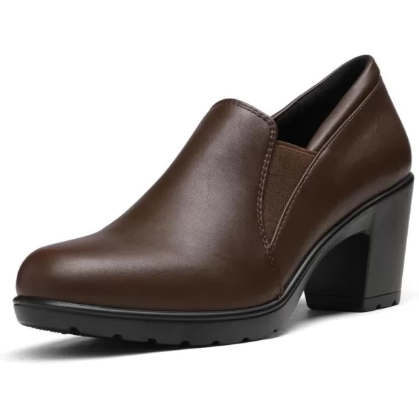imageDREAM PAIRS Womens Low Chunky Block Heels Pumps Comfortable Slipon Heeled Loafers Dress Work Shoes for Office BusinessDark Brown