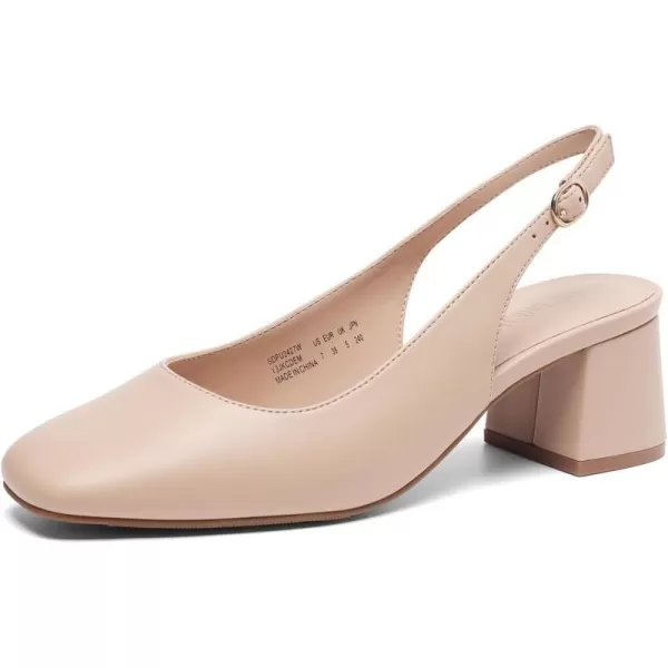 imageDREAM PAIRS Womens Low Chunky Heels Slingback Square Toe Block Dress Shoes Closed Toe Comfortable Wedding Work PumpsNude
