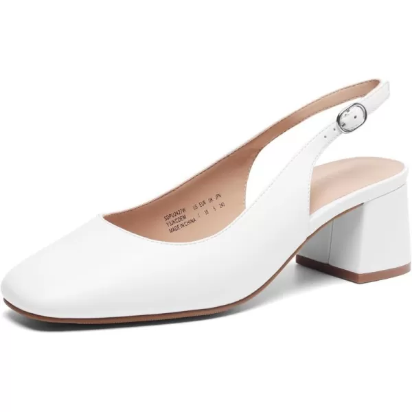 imageDREAM PAIRS Womens Low Chunky Heels Slingback Square Toe Block Dress Shoes Closed Toe Comfortable Wedding Work PumpsWhite