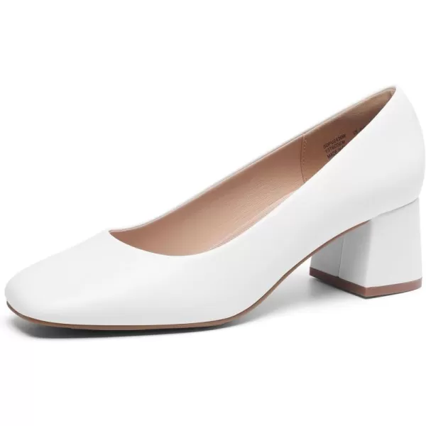 imageDREAM PAIRS Womens Low Chunky Heels Square Toe Pumps Comfortable Slip On Dress Shoes Wedding Party Office ShoesWhite