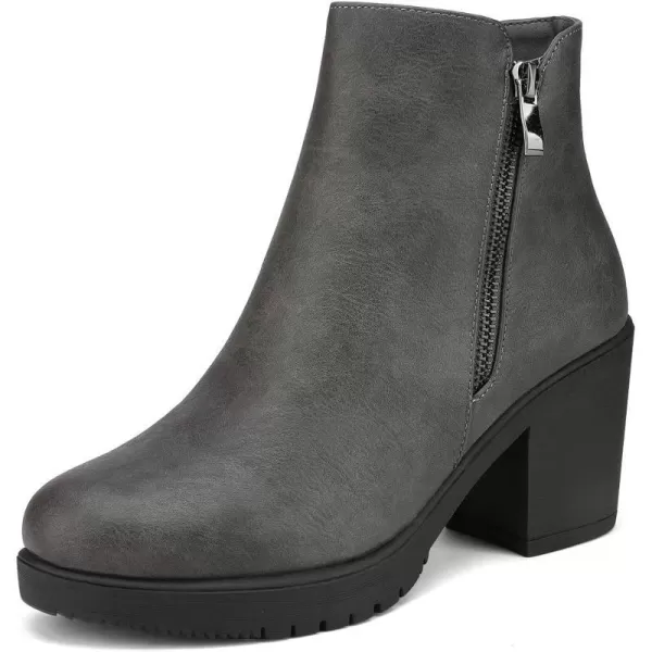 imageDREAM PAIRS Womens Low Heel Chunky Ankle Boots Winter ShoesGreyPu2