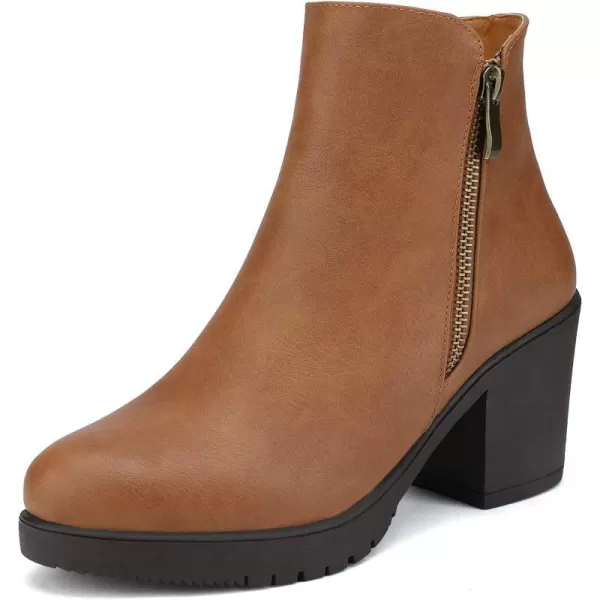 imageDREAM PAIRS Womens Low Heel Chunky Ankle Boots Winter ShoesTanPu2