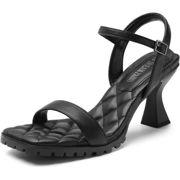 imageDREAM PAIRS Womens Low Kitten Heels Sandals Square Open Toe Ankle Strap Comfortable Quilted High Stiletto Heels for Women Ladies Bridal Wedding Evening Party Prom Dance Dress Pump Heeled Sandals ShoesBlack
