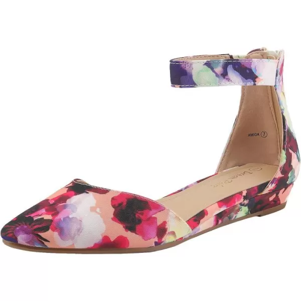 imageDREAM PAIRS Womens Low Wedge Ankle Strap Flats ShoesFloral