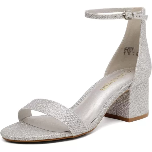 imageDREAM PAIRS Womens LowChunk Low Heel Pump SandalsSilverGlitter