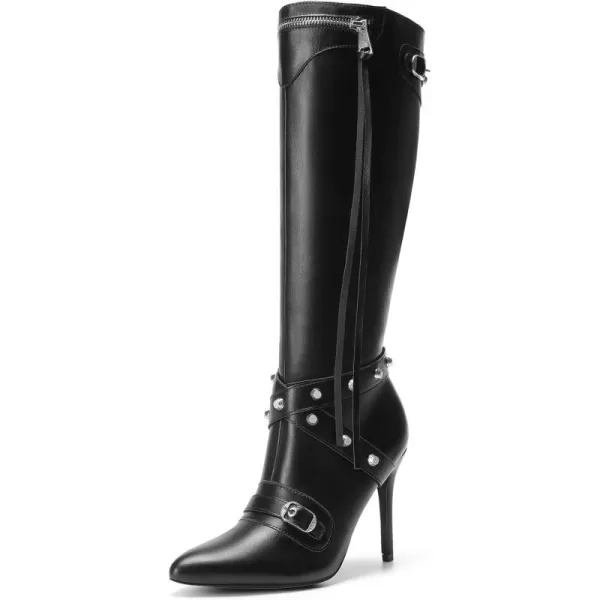 imageDREAM PAIRS Womens Metallic Stiletto Heeled KneeHigh Boots Fashion Thigh High Pointed Toe Dress Boots with Stud and ZipperTasselBlack
