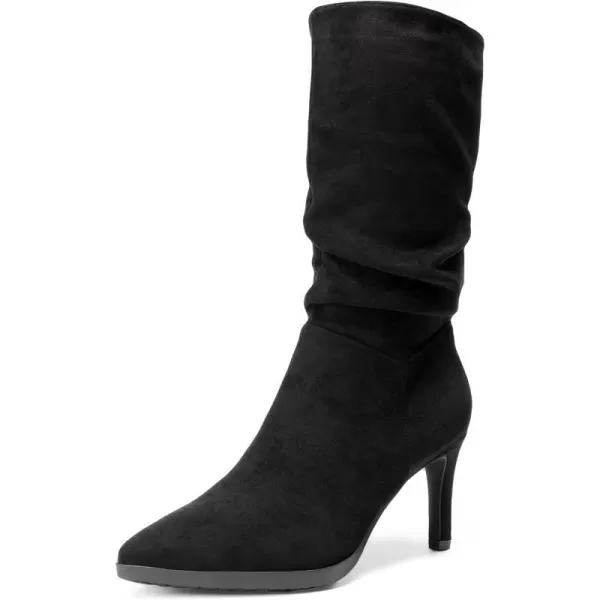 imageDREAM PAIRS Womens Mid Calf Boots High Heels Pointed Toe Zip Fashion Dressy BootBlack Suede