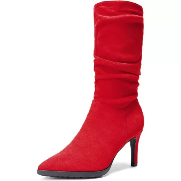 imageDREAM PAIRS Womens Mid Calf Boots High Heels Pointed Toe Zip Fashion Dressy BootRed Suede