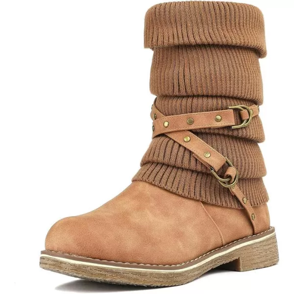 imageDREAM PAIRS Womens Mid Calf Fashion Winter Snow BootsOussiecamel