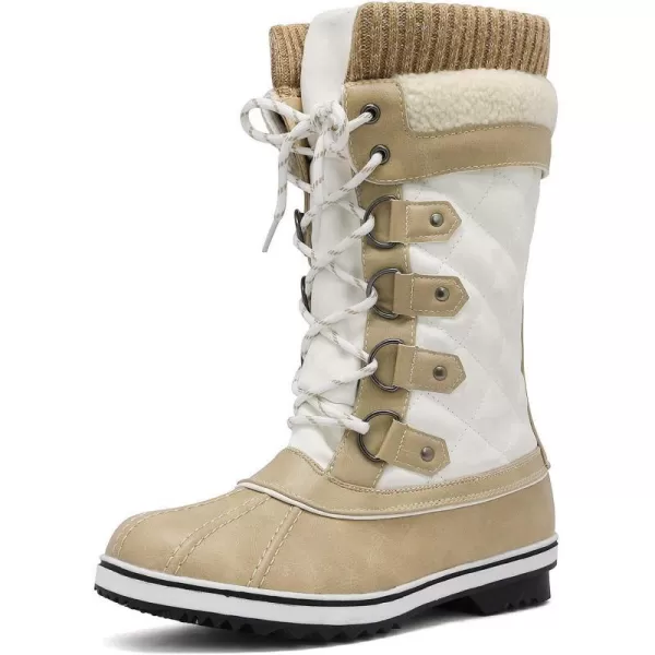 imageDREAM PAIRS Womens MidCalf Waterproof Winter Snow BootsBeigeWhite