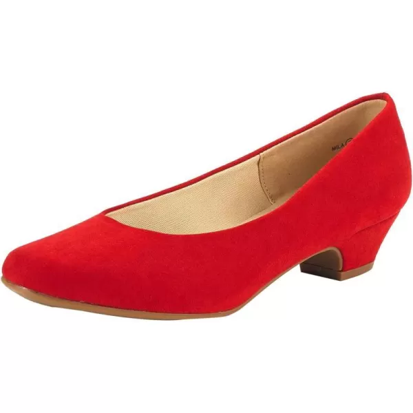 imageDREAM PAIRS Womens Mila Low Chunky Heel Pump ShoesRed Suede