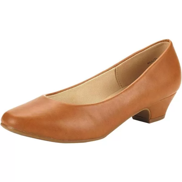 imageDREAM PAIRS Womens Mila Low Chunky Heel Pump ShoesTan Pu