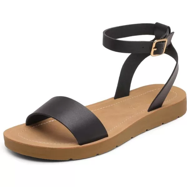 imageDREAM PAIRS Womens One Band Ankle Strap Buckle Flat SandalsBlackPuelena5