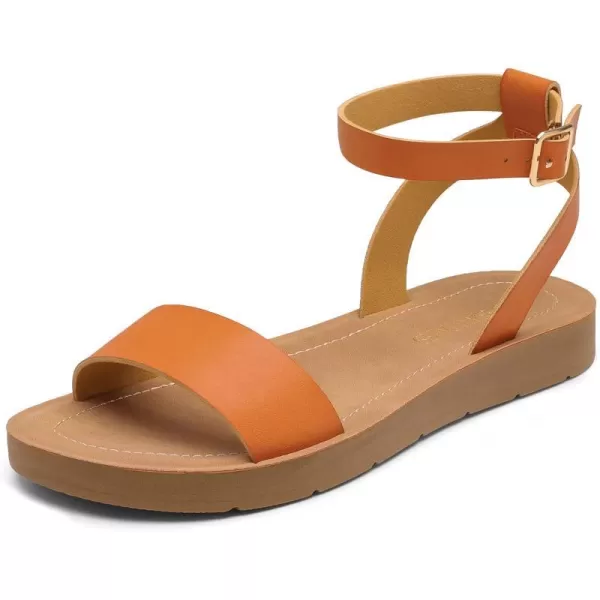 imageDREAM PAIRS Womens One Band Ankle Strap Buckle Flat SandalsTanPuelena5