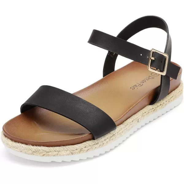 imageDREAM PAIRS Womens Open Toe Ankle Strap Espadrille Casual Flatform Platform Wedge SandalsBlackPu