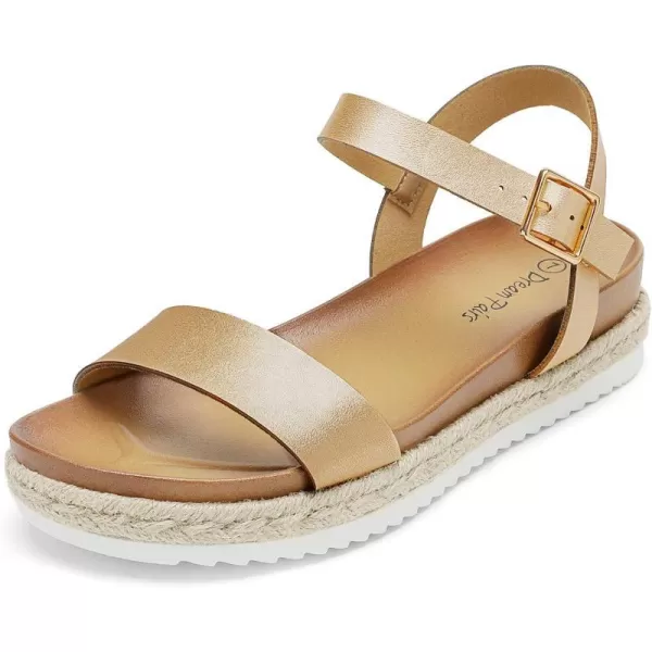 imageDREAM PAIRS Womens Open Toe Ankle Strap Espadrille Casual Flatform Platform Wedge SandalsGoldPu