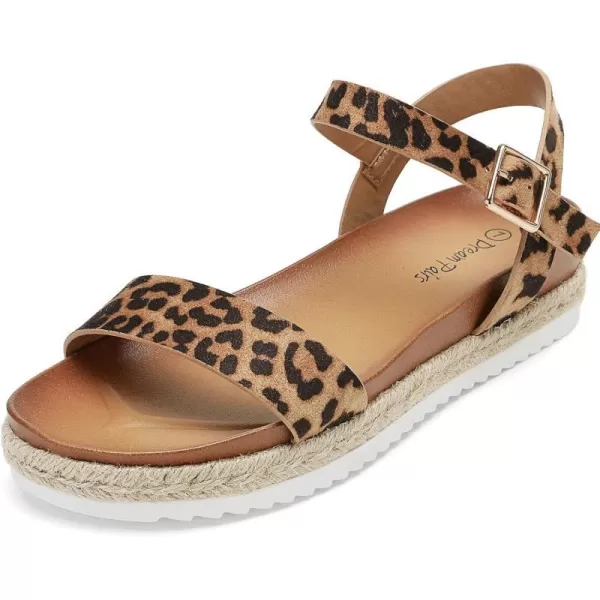imageDREAM PAIRS Womens Open Toe Ankle Strap Espadrille Casual Flatform Platform Wedge SandalsLeopardSuede