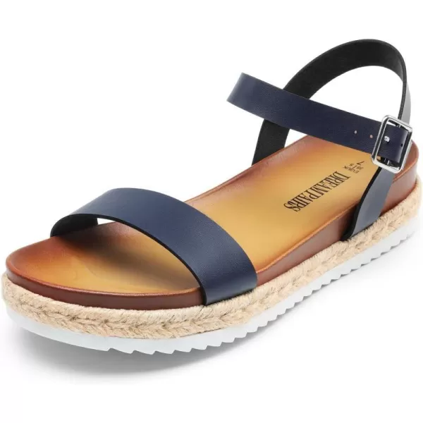 imageDREAM PAIRS Womens Open Toe Ankle Strap Espadrille Casual Flatform Platform Wedge SandalsNavypu