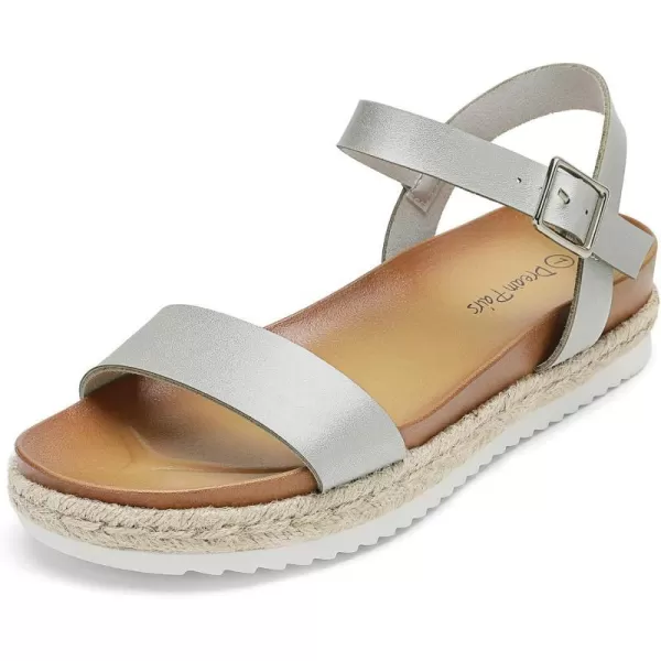 imageDREAM PAIRS Womens Open Toe Ankle Strap Espadrille Casual Flatform Platform Wedge SandalsSilverPu