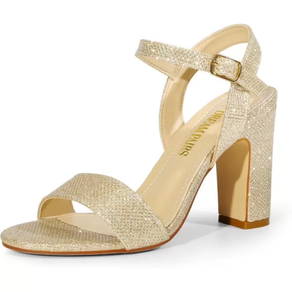 imageDREAM PAIRS Womens Open Toe Ankle Strap High Chunky Heel SandalsGoldglitter
