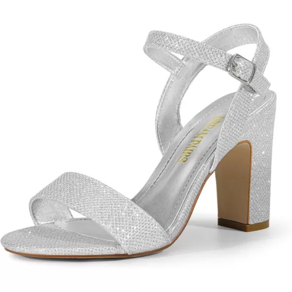 imageDREAM PAIRS Womens Open Toe Ankle Strap High Chunky Heel SandalsSilverglitter