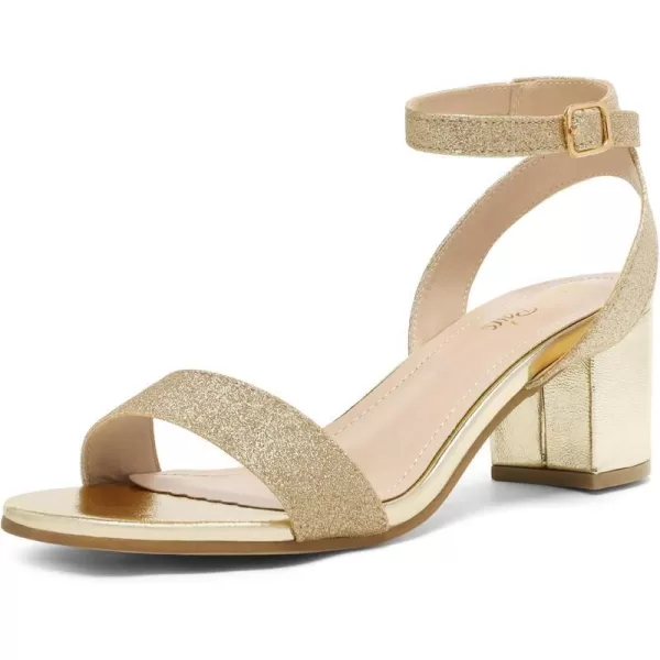 imageDREAM PAIRS Womens Open Toe Ankle Strap Low Block Chunky Heels Sandals Party Dress Pumps ShoesGoldGlitter