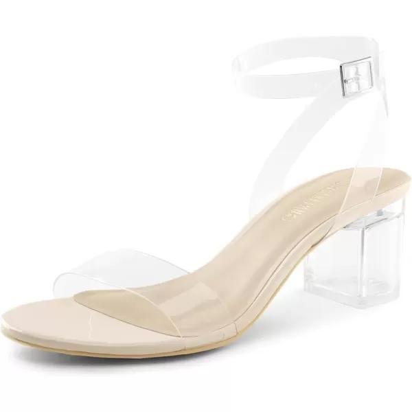 imageDREAM PAIRS Womens Open Toe Ankle Strap Low Block Chunky Heels Sandals Party Dress Pumps ShoesNudeClear