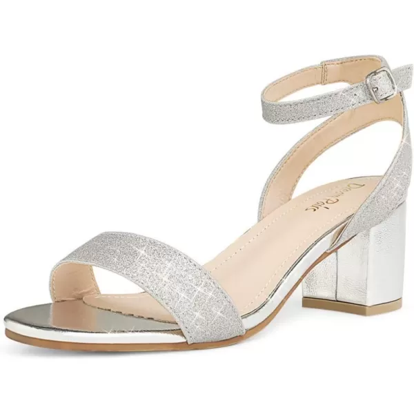 imageDREAM PAIRS Womens Open Toe Ankle Strap Low Block Chunky Heels Sandals Party Dress Pumps ShoesSilverGlitter