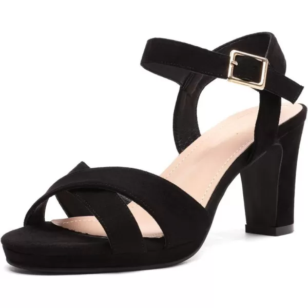 imageDREAM PAIRS Womens Open Toe Ankle Strap Sparkly Strappy Chunky Heel Pump Sandals1blackSuede