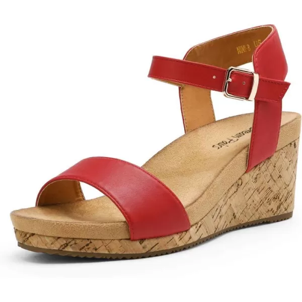 imageDREAM PAIRS Womens Open Toe Buckle Ankle Strap Platform Wedge SandalsRedPu