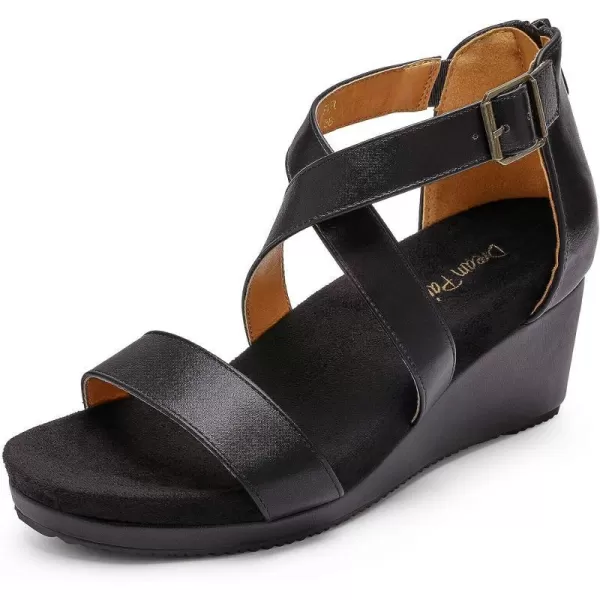 imageDREAM PAIRS Womens Open Toe Buckle Ankle Strap Summer Platform Wedge SandalsBlackPu