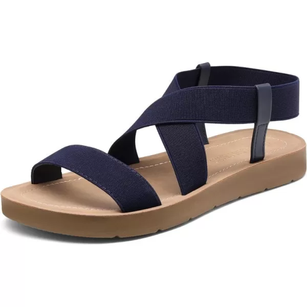 imageDREAM PAIRS Womens Open Toe Elastic Ankle Strap Flat Summer SandalsNavy1