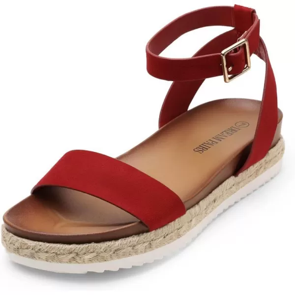 imageDREAM PAIRS Womens Open Toe Espadrille Platform SandalsRedSuede