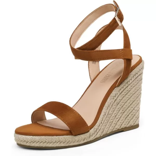 imageDREAM PAIRS Womens Open Toe Espadrilles Dressy Platform Sandals Buckle Ankle Strap Stylish Wedges SandalsTanSuede
