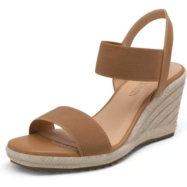 imageDREAM PAIRS Womens Open Toe Espadrilles Dressy Platform Sandals Slip on Elastic Ankle Strap Wedges SandalsCamel